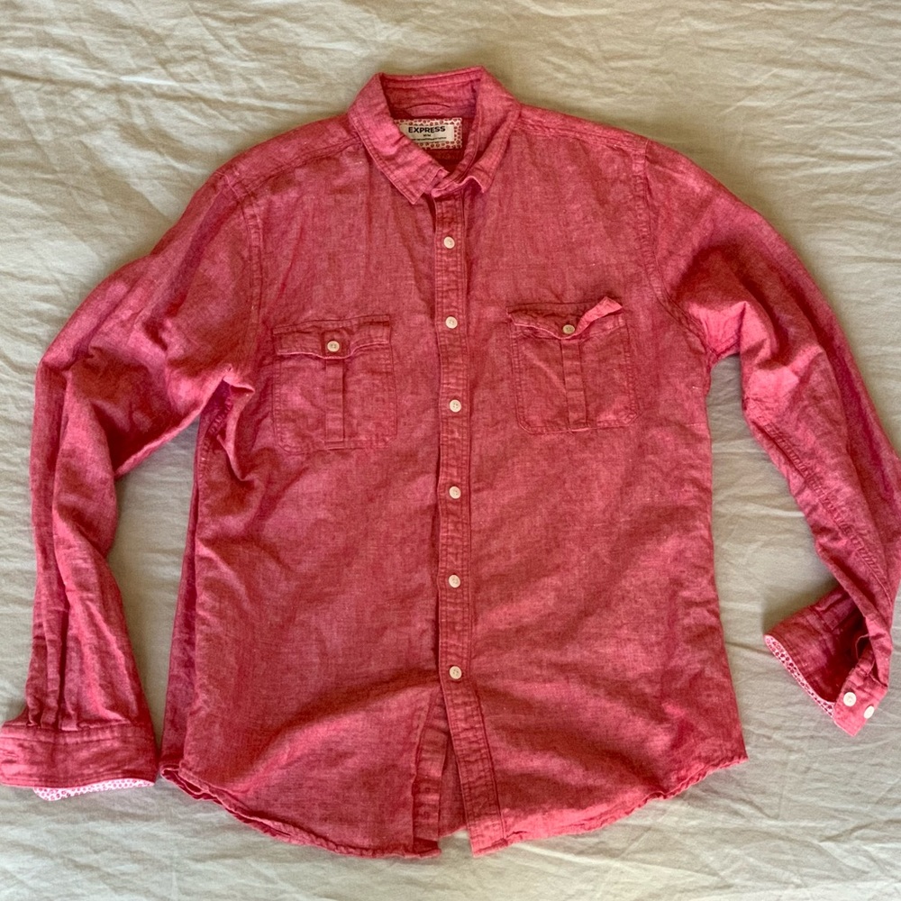 Red linen button down shirt from Express
